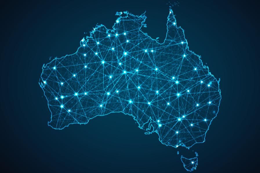 map of australia with wires and lights criss-crossing it