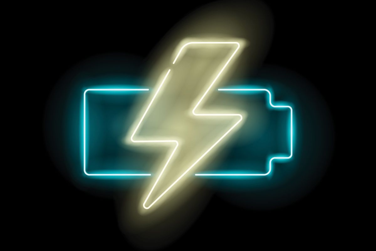 neon battery and lightning shapes