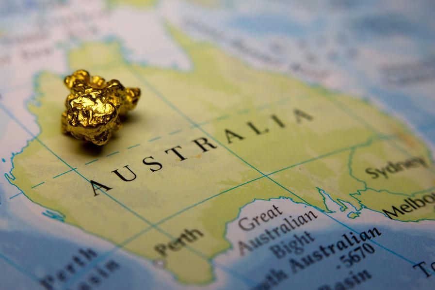 small gold nugget on map of australia